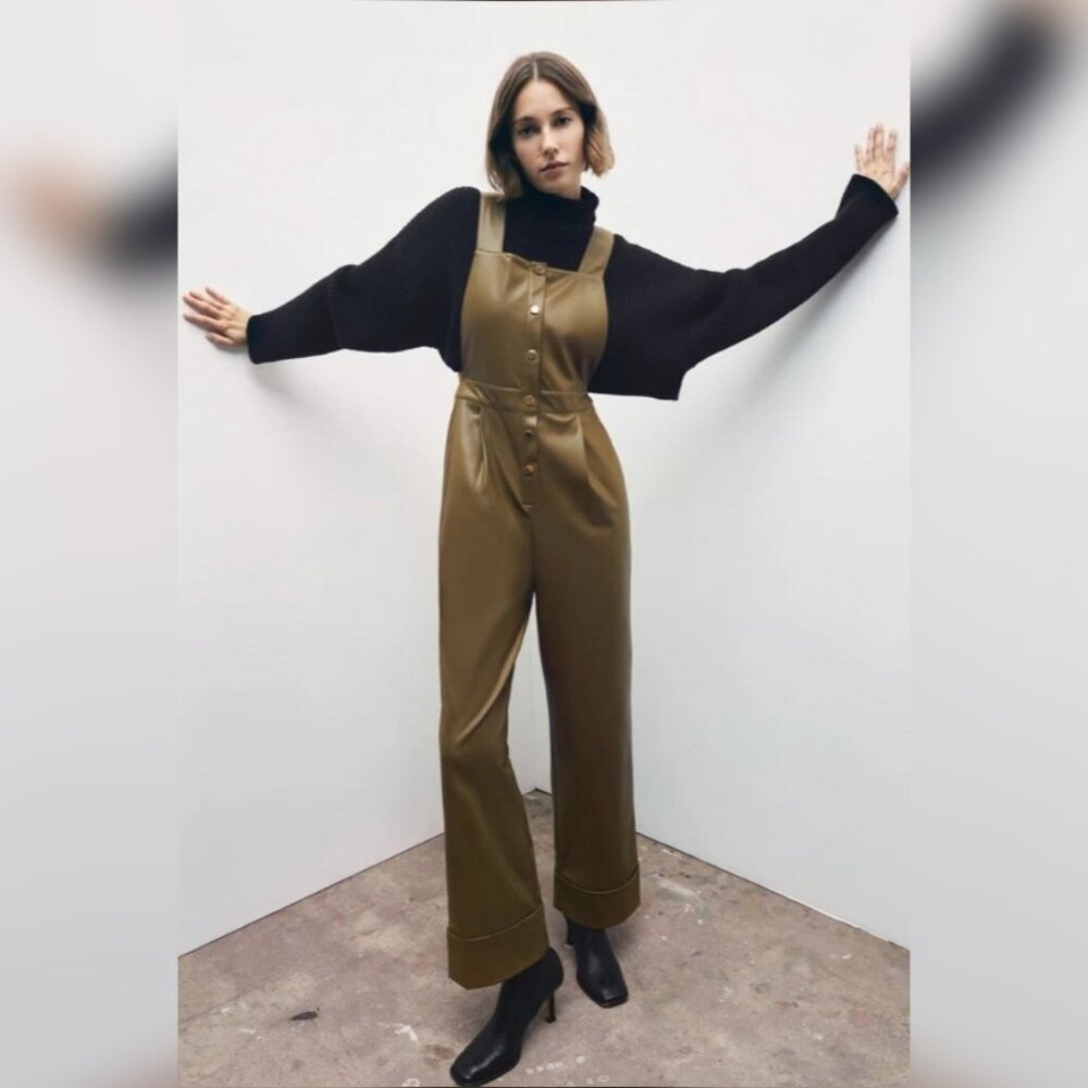 ZARA Faux Leather Overall Jumpsuit – Size M